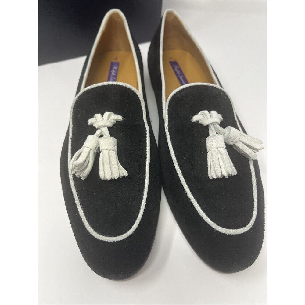 Polo Ralph Lauren Purple Label Black White Tassel Loafer Dress Shoes 37 B 6 1/2 - Picture 4 of 15